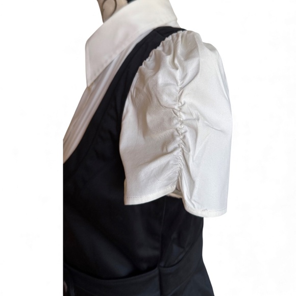 Chic Black & White Layered Shirt Vest Belted Top - Picture 4 of 9